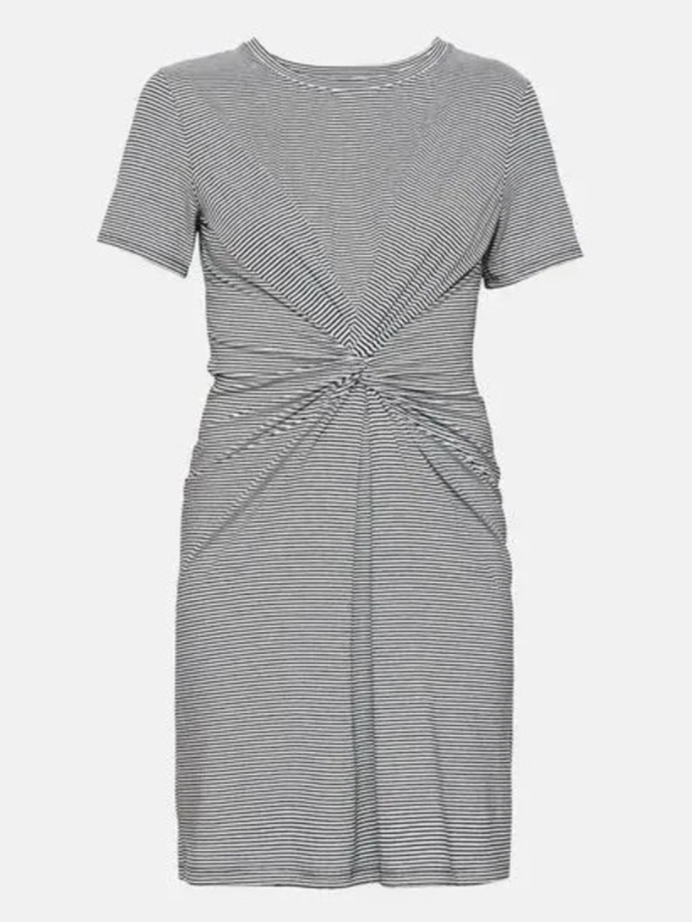 Theory Black & White Striped Twist-Front Midi Dress